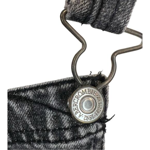 Abercrombie & Fitch Distressed Oversized Denim Short Overalls Washed Black Small - Picture 8 of 14